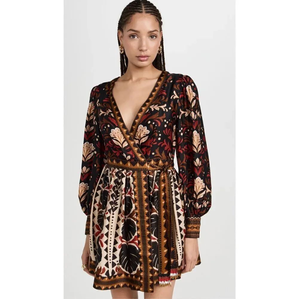 NWT Farm Rio Tapestry Garden Multicolor V-Neckline Mini Dress Size Large